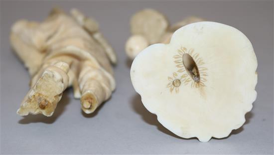 Two Japanese ivory figures of farmers, early 20th century, 15.5cm, damage